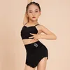 Summer Kids Latin Dance Clothing Girls Practice Wear Black Vest Fringe Skirt Cha Cha Samba Dance Dresses Tassel Costume BL10563