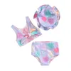 Ensembles de vêtements Baby Girl Swimsuit Colorful Conch Imprime sans manches nouée Shorts chapeau de bain 3 pièces maillot de bain infantile