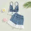 Clothing Sets Kids Girls Summer Lace Patchwork Backless Denim Tank Shorts 2Pcs For Baby Clothes Outfits