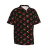 Herren lässige Hemden Vintage Kirschdruck Hemd Obstliebhaber Hawaii Männlich kurzarmes Strand Modegepäck übergroße Blusen