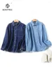 Blouses pour femmes Spring Cotton Denim Shirt Femme Femme Abèle à manches longues Versatiles Tops Girl Pocket Vintage Ol Blouse 2024 Automne T43092QC