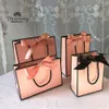 Gift Bag Packaging gift Box Bridesmaid Wedding Ornament Pink Kraft Paper Bag Party For Baby Shower Book With Handle Ribbon