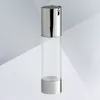 Lagringsflaskor 50 ml transparent silver luftlös pumpflaskpress lotion burk emulsion dispenser