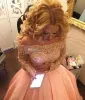 Sparkly Blush Plus Size Ball Gown Prom Dresses Bead Off the Shoulder Long Sleepes aftonklänningar med båge