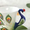 Canecas canecas de cerâmica caneca elegante para pavão xícara de chá com colher de maçane