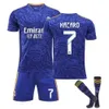 21-22 Real Madrid Home and Away No.9 Benzema Adult Football Jersey Childrens Training Kit+Socks