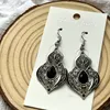 Pendientes indios étnicos Boho Color de color plateado Drop de agua Pendientes huecos Negro Cz Cendería clásica