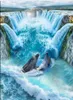 Wallpapers Wear Waterproof PVC Floor Waterfall Dolphins Living Room Kitchen 3D Home Decoration