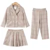 Trousers Girls Plaid Suits Kids Clothing 4 5 6 7 8 9 4 10 11 12 13 14 Years Double Breasted Blazers and Pants Skirt Children Clothes Sets