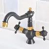 Bathroom Sink Faucets Black & Gold Color Brass Swivel Spout Dual Cross Handles Kitchen Wet Bar Vessel Faucet Mixer Tap One Hole Asf793