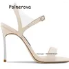 One 2664 Sandals Solid Word Belt Global Thin High Heels Front Rear Strap Women's Shoes Summer Casual Party Sexy Fashion