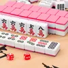 40mm Mahjong Masa Oyunu 144pcs Kırmızı Pembe Gül Kırmızı Ev Halkı El Ovma Mahjong Fayans Üst düzey Aile Oyun Oyunu