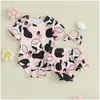 Ensembles de vêtements Baby Girl Clothes Imprimé Cow Imprimé à manches courtes Body Rober Body Body Set Set Summer tenue d'été Livraison Kids Mater Otry1