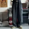 Houzhou workowane dżinsy spodnie męskie spodnie dżinsowe czarne szerokie nogi męskie ładunki Koreańskie streetwear Hip Hop Harajuku 240403