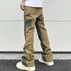 Heren jeans high street gesplitste gespikkelde inkt micro flare broek voor mannen cleanfit casual gewassen baggy rechte denim broek