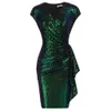 Grace Karin Women Sequined Party Dress Cap Short Sleeve V-hals Ruched BodyCon Midi Dress Office Lady Cocktail Party Dresses A30 240409