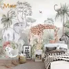 Milofi Custom 3D Auto-Adhesive Wallpaper, peintures murales d'Asie du Sud-Est peintes à la main, forêt tropicale tropicale, animaux girafe, salon