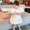 Mädchenkleider 2022 Sommermädchen Kleider Tupfen Back Schnürschnitzel kurzärmelige Blütenknospenkleid Fashion Kids Outfit süße Kleinkind Babykleidung