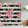 Shower Curtains Pink Rose Peony Flowers Butterfly Curtain Black And White Stripe Creative Design Bathroom Waterproof With Hook