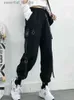 Pantaloni da donna Capris Zoki Gothic Womens Cargo Pants Black Jogger High Waist Harajuku Hou Pants Punk Gothic Techwear Chain Cantaloni Fe Hip Hop C240411