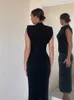 Women Fashion Sexy Midi Dress 2023 Elegante Oneck Slip Sleeveless Slip Dresses Streetwear High Wile BodyCon Vestidos Robes 240402