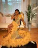 Vestidos de festa de cerimônia noturna de sereia brilhante Gold para menina negra 2024 Luxury Diamond Gillter, vestido de baile vestido festa