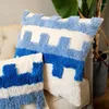 Yastık mavi kapak kasası kanepe koltuk için püsküllü el yapımı basit ev dekoratif tuval 45x45cm boho stil