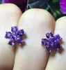 Gestüt Ohrringe Mode silberne Blume mit Edelstein 3mm Natural Amethyst für tägliche Verschleiß 925 Schmuck