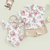 Soeur frère assorti des vêtements bébé filles à imprimé floral saut de manche à mouche avec des chemises et shorts pour enfants en bande