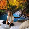 Tapisserie Tapades paysage Beau paysage marin nature Forest Waterfall Mur suspendu Home Decor Hippie Boho Yoga Mattress Feuille R0411