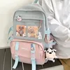 Bolsas escolares bolsa de pelúcia fofa japonês kawaii estudante mochila transparente bolsa coreana mochila com badge broche mochilas