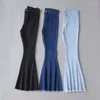 Jeans femininos 2024 Mulher Jean Stretch Flare Botões de cintura alta para mulheres calças jeans de tamanho de perna larga Pant skinny Autumn inverno