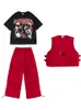 Modern Hip Hop Dance Costume Kids Red Vest Pants Girls Jazz Performance Outfits Boys Street Dance Clothing Wear BL10740