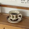 Tasses vintage en céramique à la main en céramique peinté à la main Sauceau de soucoupe tasse de café et régler les tasses d'avoine à tasse de tasse à thé l'après-midi