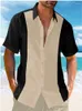 Camisas casuais masculinas Camisa 2024 Summer Beach férias top azul de luva curta combinando com lapela de bolso dianteiro moda