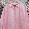 Blusas femininas blusas de blusa rosa doce 2024 primavera outono estilo comutar estilo casual casual de comprimento médio camisa de manga longa para mulheres