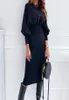 Мода Oneck с длинным рукавом платье для карандашных женщин Осень Зимние Черные розовые Bodycon Элегантные офисные платья Женщины Robe Femme 2202266158190
