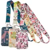 Japanische Kirschblüte Fuchs Hirschhalsriemen Schlüsselbad Badge Halter ID -Karte Pass Hänge Seil Lanyard für Schlüsselringzubehör