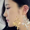 Studörhängen Kvinnor Punk Crystal Leaf Ear Manschett Brosk Wrap Clip on Earring Hoop For Women