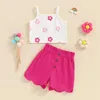 Kledingsets Baby Girl 2pcs Zomeroutfits Mouwloze bloemenprint tanktops Knop Shorts Set babykleding