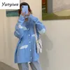 الحياكة النسائية اليابانية kawaii harajuku cardigan women cloud طباعة كوريا الفضفاضة الأزرق معطف المعطف