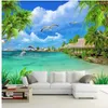 Bakgrundsbilder Blue Beach 3D Landscape Wallpaper Mural Wall Papers för TV -bakgrund