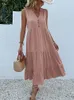 Jim Nora Casual Summer Midi Dress Women Sleeveless Tank V Neck Button Ruffle Loose Dresses Beach Soild Sundress Fashion 240411