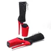 Chaussures de danse Auman Ale 26cm / 10 pouces noir avec daim rouge supérieur sexy exotique haute plate-forme de talon fête des femmes bottes bottes 002