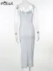 Casual klänningar habbris sexig vit glittrande lång klänning elegant fest för kvinnor 2024 våren backless split maxi lyx camisole