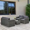 4 Piece Wicker Patio Furniture Set with Cushions, Outdoor Sectional Furniture with 2 Sofa, Loveseat, and Glass Top Coffee Table