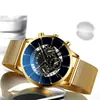 Zegarek moda fajna unikalna cyfrowa dosłowna multi -warstwowa dial mężczyzn Watch Ultra cienki kwarc siatkowy Pasek Męski MASCULINO