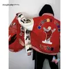 Red Heart Redel Hafted Saint Michael Jackets Hiphop Street Siły Baseball Odzież Winter Gruby ciepłe mężczyźni płaszcz 240113