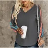 Koszule damskie luźne kobiety Urban Casual Fashion Autumn Winter T-shirt żeńskie waflowe waflowe platforma kwiatowe nadrukowane topy z długim rękawem