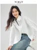 Blouses pour femmes Shirt de coton vimly rose 2024 Spring England Style Casual Loose Side Split Long Sleeve Top Clothing M5251